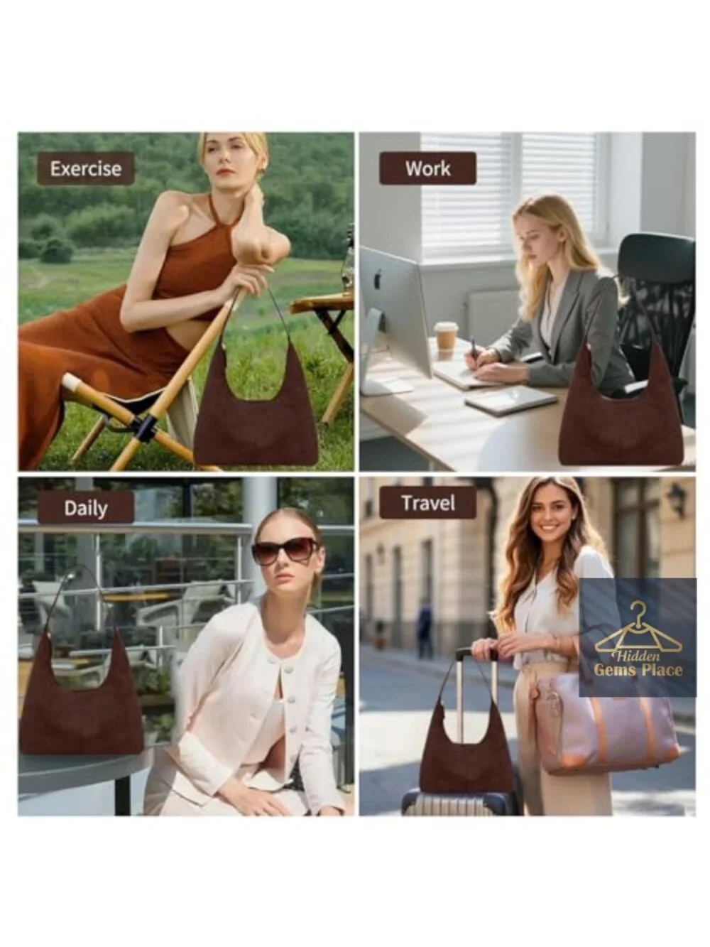 Faux Leather Suede Hobo Tote Bag Shoulder Bag Work Travel Handbag